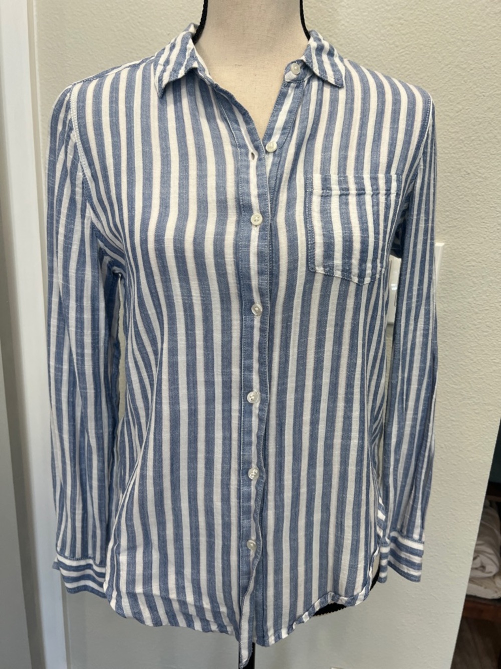 Lucky Brand Blue and White Striped Button Down Shirt